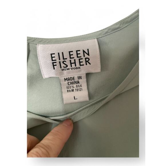 Eileen Fisher 100% Silk Teal Blouse | Sz L | EUC - Picture 2 of 4